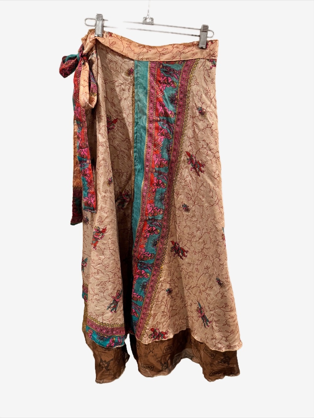 Unbranded Bohemian Reverse Wrap Skirt w Beige w/ Teal, Rust Accents, Size OS,EUC - Picture 2 of 2
